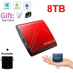 Disque Dur Externe Portable SSD HDD 8TB 8To Rouge avec OTG Type-C Micro Mini Taille + Pochette Sac de Stockage en Tissu