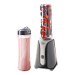 Quest Personal Blender & Smoothie Maker | Includes 2 600ml Portable Bottles | One Touch Button | Slimline, Portable and Compact | Stainless Steel Blades (Black & Grey)