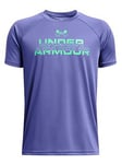 UNDER ARMOUR Boys Junior Training Tech Split Wordmark T-Shirt - Blue, Blue, Size S