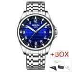 2023 NIBOSI Toppmärke Quartz Klocka Herr Vattentät Sport Militär Armbandsur Herr Business Rostfritt Stål Man Klocka Reloj Hombre Silver Blue