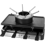 Maxxhome - Appareil à Raclette avec Fondue 8 Personnes - Grill Amovible avec Appareil à Fondue et Plaque en Pierre - Grill de Table - Set Gourmet