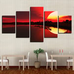 WENXIUF 5 Panel Wall Art Pictures The sun goes down,Prints On Canvas 100x55cm Wooden Frame Ready To Hang The Animal Photo For Home Modern Decoration Wall Pictures Living Room Print Decor