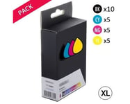 Cartouche compatible - Pack de 25 Cartouches d'encre Génériques Epson 16XL noires et couleurs Stylo plume (T1636 x5)