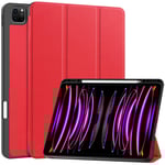 EIDERWOOD iPad Air 13" (2025 / 2024) Tri-fold Konst Läder Fodral med Apple Pencil Hållare - Röd
