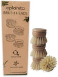 eplanita Replacement Brush Heads for Bamboo Dish Brush, Sisal Bristle Refills, Agave Cactus Fibres, Kitchen Eco Scrubber, Plastic Free Washing Up, Zero Waste Cleaning (4 Pack)