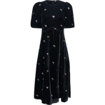 Rubina Embroidery Puff Slv Midi Dress - Black