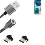 Data charging cable for Motorola Moto G52 with USB type C and Micro-USB adapter