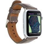 VENTA® Bracelet de rechange en cuir véritable pour Apple Watch 1/2 / 3/4 / 5 - Compatible avec Apple Watch - 42-44 mm / Gris pierre / VA-V23 - Avec adaptateur argenté