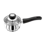 Judge Vista JJ03A Stainless Steel Small Saucepan 12cm 500ml, Shatterproof Vented Glass Lid, Induction Ready, Oven Safe, 25 Year Guarantee