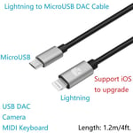 Couleur Noir 1.2m 4ft Câble Lightning-to-Micousb USB DAC OTG, pour iPhone / iPad / iPod, Accord Mojo Hugo PHA3 FIIO HIIO OPPO HA2 K5