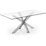 KAVE HOME Kave Home - Table de salle à manger Argo rectangulaire 160 x 90 cm en verre et pieds acier inoxydable Transparent