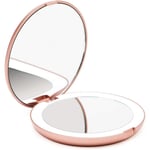 Miroir pliant portable avec miroir de maquillage à lumière led, loupe 10X, mini miroir à 12 perles de lampe rose - Groofoo