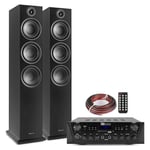 Fenton SHF80B Tower Speaker Set (Pair) with PV220BT Bluetooth Amplifier, Home Hi-Fi Stereo Sound System, 3-Way 6.5" Black