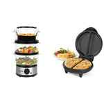 Salter EK2726Z 3-Tier Food Steamer, 7.5 Litre Multi-Cooker, Stainless Steel Rice Cooker, 60 Minute Timer, Removable Cooking Bowls & EK2716 Dual Omelette Maker, Easy Clean Double Non-Stick Plates