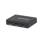 Manhattan HDMI Splitter 4-Port (Compact), 4K@30Hz, Displays output from x1 HDMI source to x4 HD displays (same output to four displays), AC Powered (cable 0.7m), Black, Three Year Warranty, Retail Box - video/audiosplitter - 4 portar