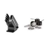 Ninja Foodi StaySharp Knife Block with Integrated Sharpener, 5-Piece Knife Set & ZEROSTICK Essentials Cookware 3-Piece Saucepan Set with Glass Lids, Non-Stick, Long Lasting, Forged Aluminium Pan