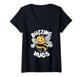 Womens Buzzing Hugs Cute Bee Flying with a Smile V-Neck T-Shirt