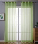 Gardinenbox 203322 Pack of 2 Eyelet Curtains Transparent Curtain Set Living Room Voile Eyelet Curtain Lead Tape Finish H x W 225 x 140 cm Apple Green