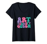 Womens Art Therapy Queen Womens Retro Vintage Wavy V-Neck T-Shirt