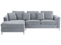 Modern Light Grey Velvet Couch Corner Sofa Silver Legs Right Hand Oslo