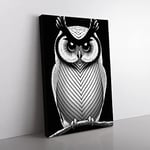 Owl In Monochrome No.3 Canvas Wall Art Print Ready to Hang, Framed Picture for Living Room Bedroom Home Office Décor, 60x40 cm (24x16 Inch)