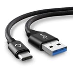 CELLONIC® USB cable 2m compatible with TCL 10 5G, 10 Pro, 10L, 20 Pro 5G, 20L, 20L Plus, Plex Charging Cable USB C Type C to USB A 3.0 Data Cable 3A Black Nylon Lead USB Wire