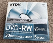 5 X TDK Mini DVD-RW Scratchproof 30min Single Sided For Camcorders NEW
