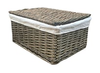 Lidded Wicker Storage Basket With Lining Xmas Hamper Basket White Medium 35 x 25 x 16.5cm