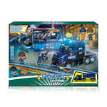 Pinypon Action - Super Police Truck | Véhicule jouet 3 en 1 avec lumières, conteneur et scène de jeu, 1 moto, 1 mini hélicoptère, 2 figurines, policier et prisonnier et accessoires