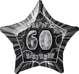 Unique Party - 55155 - Ballon Anniversaire - Happy 60th Birthday - 50 cm - Noir Glitz