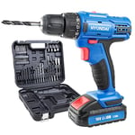 Hyundai Cordless Drill Driver, 18v Li-ion Combi Drill, 54 Pieces Drill Set with Carry Case, Battery & Charger, 2-Speed, 20+1 Torque Settings & 1 Year Warranty