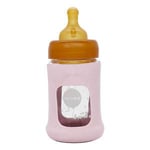 Hevea Glass Tåteflaske Wide Neck med Sleeve 150 ml, Powder Pink - 1 stk.