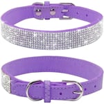 Rhinestone hundhalsband, söt bländande gnistrande mjuk mockaläder hund katt rhinestone krage kristall diamant husdjur hund valp krage (lila, XXS) Purple XX-Small