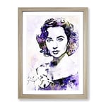 Elizabeth Taylor In Abstract Modern Art Framed Wall Art Print, Ready to Hang Picture for Living Room Bedroom Home Office Décor, Oak A3 (34 x 46 cm)