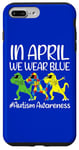 Coque pour iPhone 7 Plus/8 Plus En avril, nous portons le mois bleu de sensibilisation à l'autisme en tamponnant le T-Rex