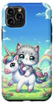 Coque pour iPhone 11 Pro Kawaii Cat on Unicorn Daydream