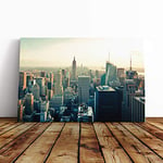 Big Box Art Canvas Print Wall Art Manhattan New York City Skyline USA (4) | Mounted & Stretched Framed Picture | Home Decor for Kitchen, Living Room, Bedroom, Hallway, Multi-Colour, 20x14 Inch