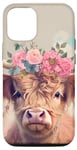 iPhone 13 Pro Spring, Highland Cow | Scottish Highland Cow, Floral Pastel Case
