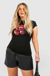 Womens Plus Cherry Lips Baby Tee - Black - 18, Black