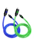 Floating Grip 2X 1.5M USB-C/USB-C CABLE WITH LED LIGHT - BLUE AND GREEN