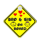 two bespoke Bro & Sis on Board suction cup Car/window/ buggy Signs Child/Baby