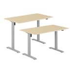Höj- & sänkbart elskrivbord, grått stativ, bordsskiva i björk, 140x60 cm