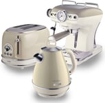 Retro Jug Kettle, Toaster & Espresso Coffee Machine Set, Cream Vintage Style