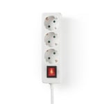 Nedis Grenkontakt 3-Vägs Typ F CEE 7/7 Jordad Kontakt, 3680W, 1.5m - Vit