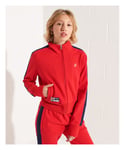 Superdry Womens Code Stripe Track Jacket - Red Cotton - Size 12 UK