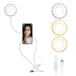 Neewer Selfie Ring Light with Cell Phone Holder Stand for YouTube/TikTok/Live Stream/Selfie/Makeup, Flexible Gooseneck Stand, 3 Light Mode, 10-Level Brightness, Compatible with Android, iPhone (White)