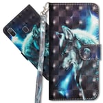 MRSTER Samsung A40 Case Wallet Folio Flip Premium PU Leather Cover with Wrist Strap 3D Creative Painted Design Full-Body Protective Cover for Samsung Galaxy A40. YX Wolf Pattern