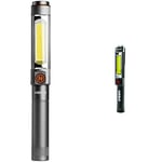 NEBO Franklin Dual 500 Lumens Flashlight | Black LED Rechargeable Dual Work Light & Spot Light | 7 Lighting Modes with Magnetic Base, White & Magnetic NE6737 Big Larry 2 Pocket Work Light -Black Torch