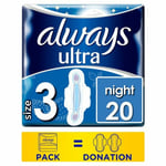 Always Ultra Night Size 3 Sanitary Towels With Wings 20