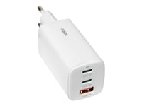 Ibox C-65 - Strömadapter - 65 Watt - 5 A - Pd 3.0, Apple 2.4A, Apple Fast Charge, Huawei Fast Charge, Scp, Afc, Qc 3.0, Qc 4.0+ - 3 Utdatakontakter (2 X Usb-C, Usb) - På Kabel: Usb-C - Vit